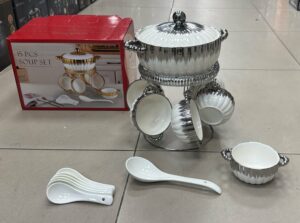 Soupiere en porcelaine + 6 bol + support + 6 cueillere - YS-2606TH-T08
