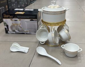 Soupiere en porcelaine + 6 bol + support + 6 Cueillere - YS-2606TH-T07