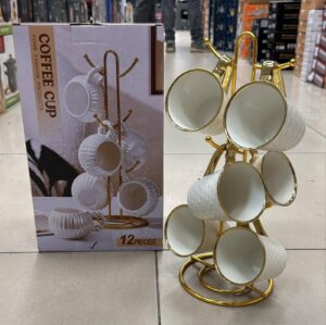 Service a café 6pcs Blanc avec Suport