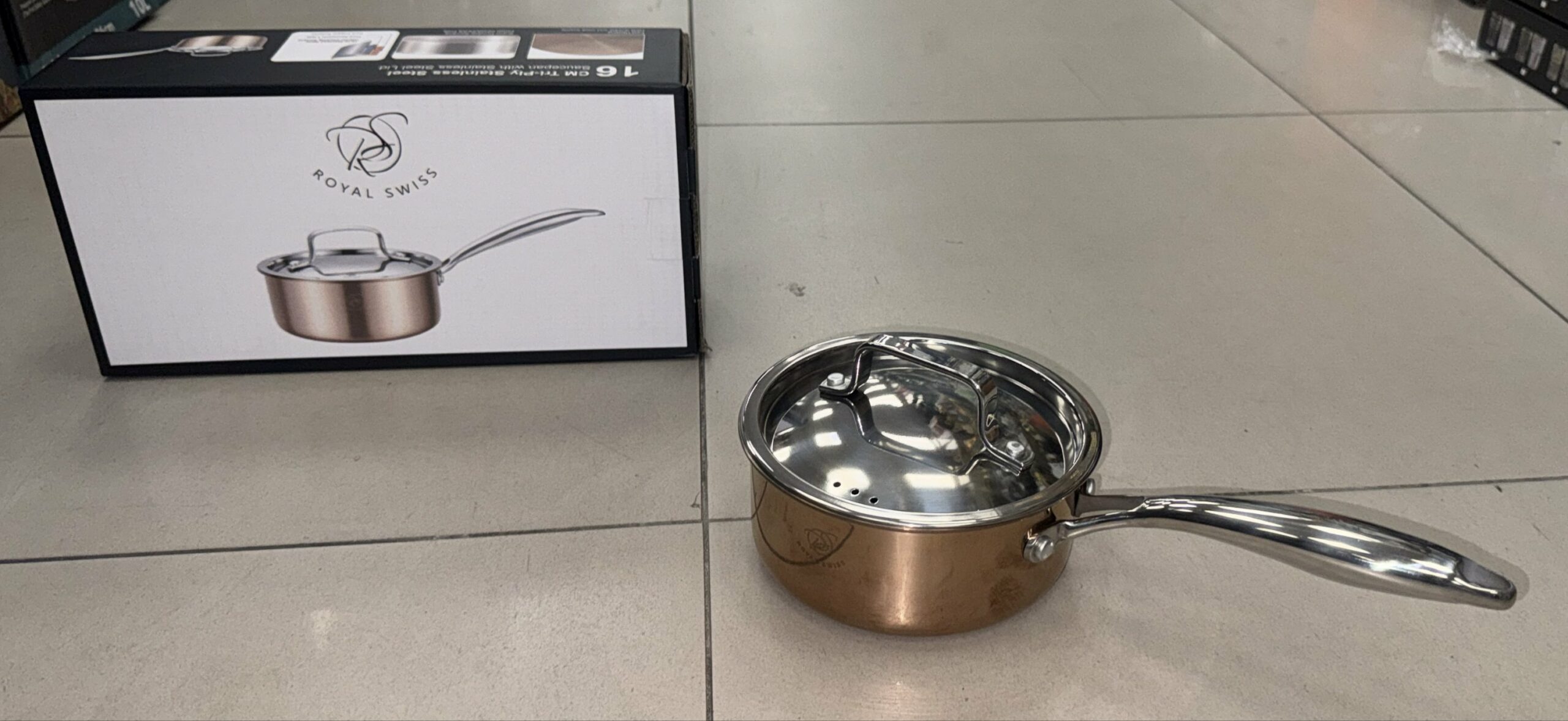 Casserolle 16cm Royal Swiss en Acier Inoxydable Cuivré avec Couvercle Inox – Compatible Induction Tous Feux