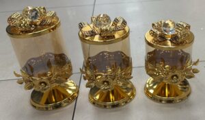 Pot 3pcs en Verre et Inox avec Pied