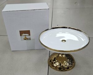 Presentoir rond 20.5cm en porcelaine et inox