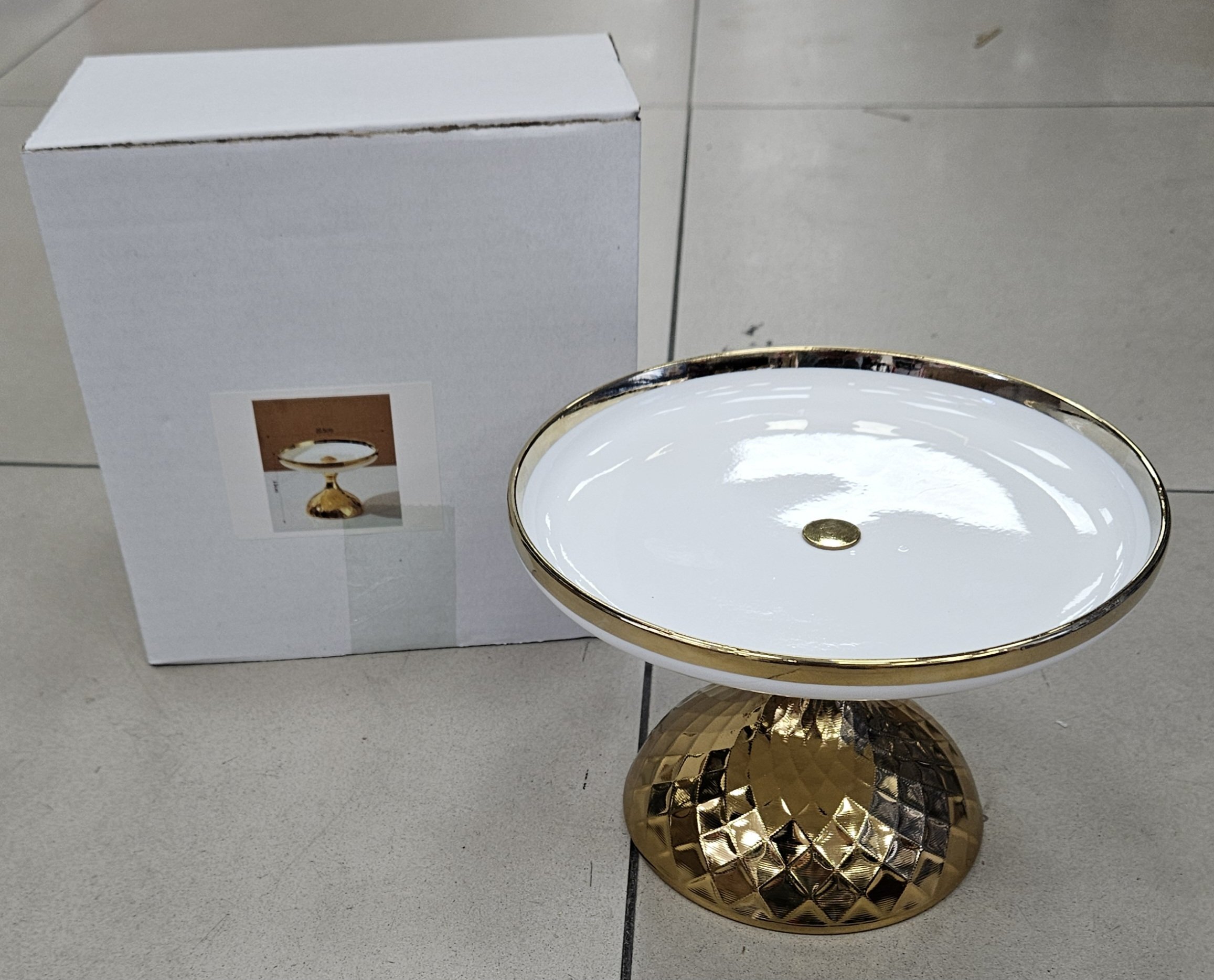 Presentoir rond 20.5cm en porcelaine et inox