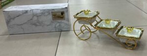Presentoir 3 ramequin en Porcelaine avec support Inox