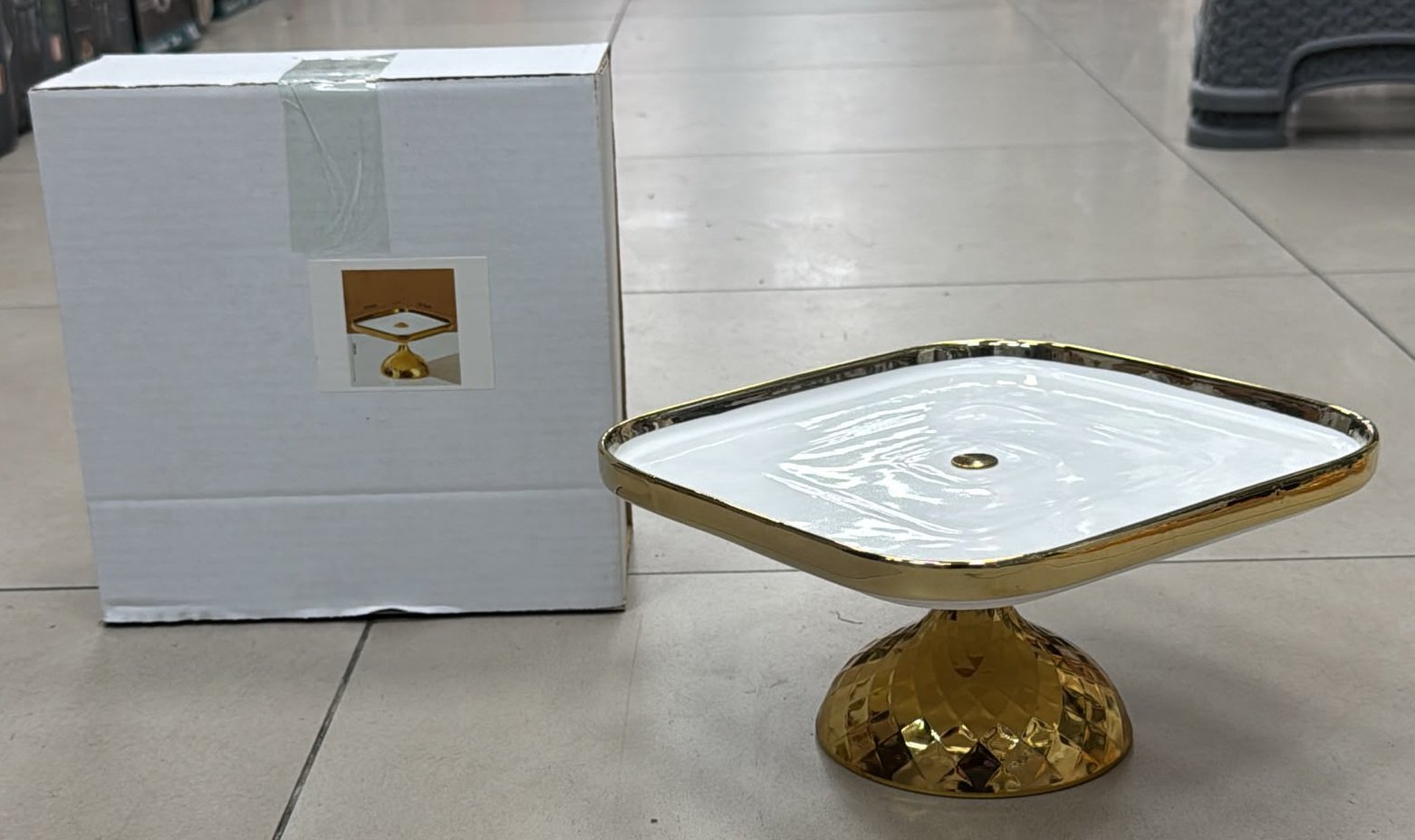 Presentoir Carré 25.5cm en Porcelaine et Inox