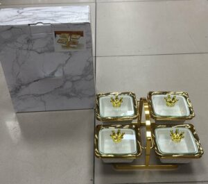 Presentoir 4pcs en Porcelaine avec support Inox